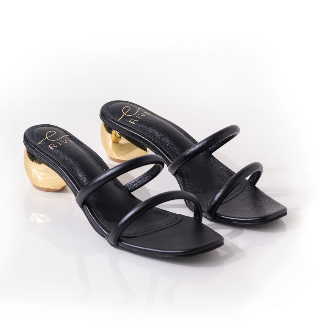 Double Strap with Round Heel - Black