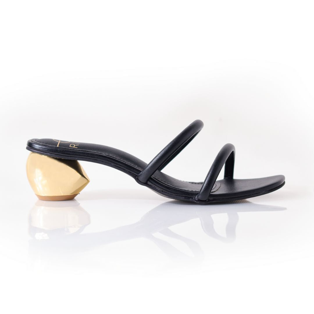 Double Strap with Round Heel - Black